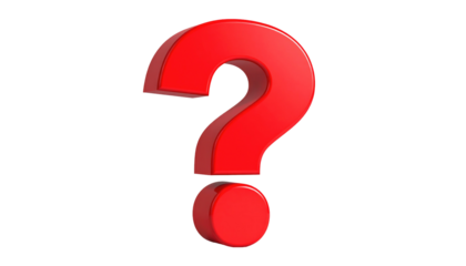 Isolated red question mark on a black background, a 3D render casting subtle shadows. Inquiries implied