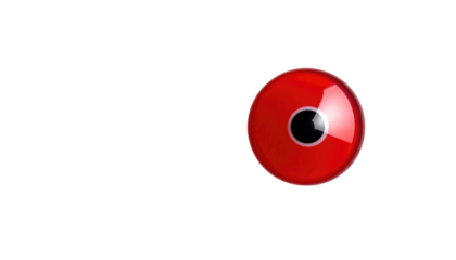 Glossy red circle with a black center, reminiscent of an eye, isolated against a stark black backdrop