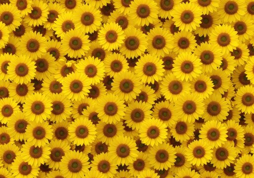 Fototapeta Seamless vibrant yellow and gold floral pattern composed of dense repeating stylized sunflower heads creating a warm background texture ,wallpaper ,seamless ,artistic