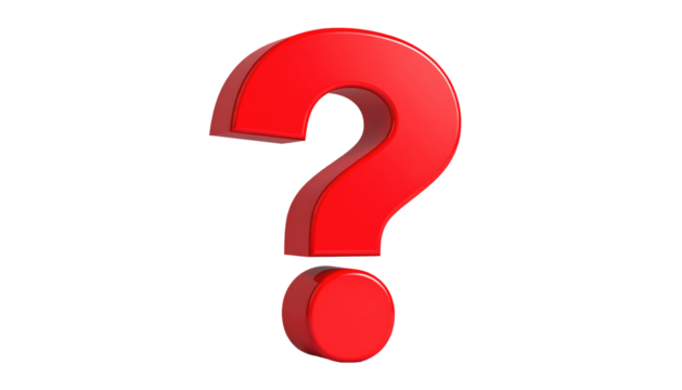 Isolated red question mark on a black background, a 3D render casting subtle shadows. Inquiries implied