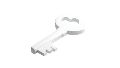 3D rendering White isometric key casting a shadow on a black background, isolated digitally
