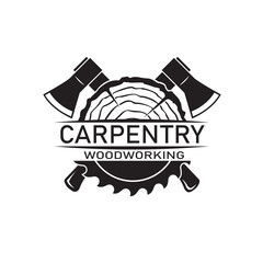 black woodworking carpentry emblem isolated on white background