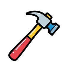 Cartoon Hammer Illustration with Red Handle and Blue Head on White Background