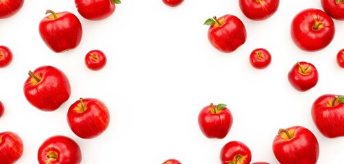 Infinite repeating pattern of red apples on a white background, geometric, healthy