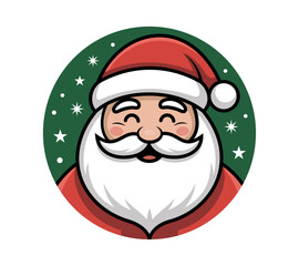 Illustration of cartoon Santa Claus face in a circle with a green background isolated on a transparent background