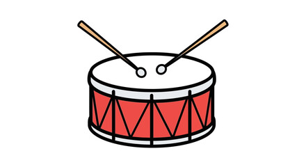 Red drum with drumsticks sits ready to be played, representing music and rhythm, inviting creativity and artistic expression.