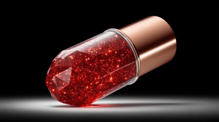 Red Capsule with Shiny Particles and Copper Cap.