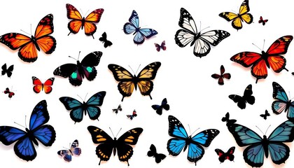 Intricate silhouettes of various butterfly species against a white background, royalty, vintage