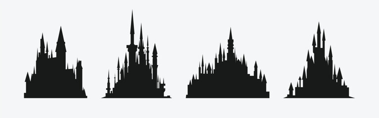 Fototapeta premium Silhouette set of castles. Isolated on white background. Vector illustration.