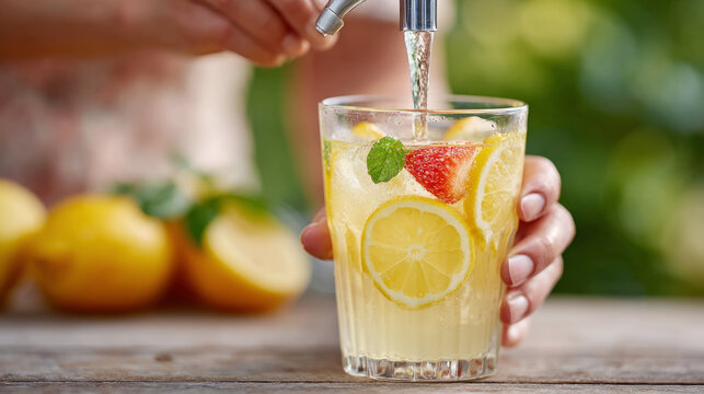 Refreshing citrus drink with strawberries and mint for bank holiday celebration - Powered by Adobe