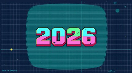 2026 New Year Neon Retro 8 Bit Inscription