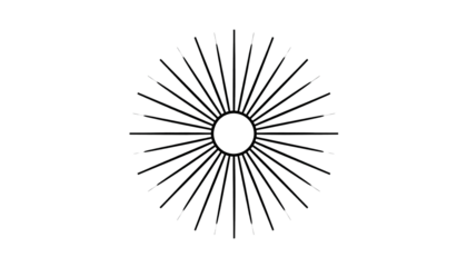 Abstract dark image featuring radial pattern of thin lines emanating from a central circle with scattered colored dots