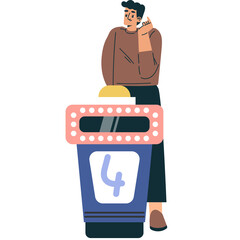 Man Standing At Game Show Buzzer With Number Four On Display In A Studio Setting