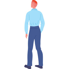 Man Standing Back View Light Blue Shirt Dark Blue Trousers Flat Design Full Body Isolated White Background
