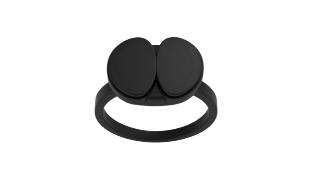 Black ring device w/ twin elliptical sensors centered, dark background. Modern, minimal, sleek