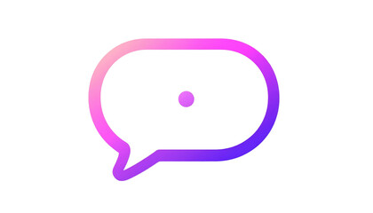 Gradient speech bubble icon with a small circle inside, outlined and isolated on a stark black background