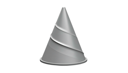 Silver cone w/ a spiral accent, sitting against a dark background, with subtle gradients and a soft, digital render