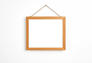 Simple wooden frame hanging on a textured white wall,  display,  clean
