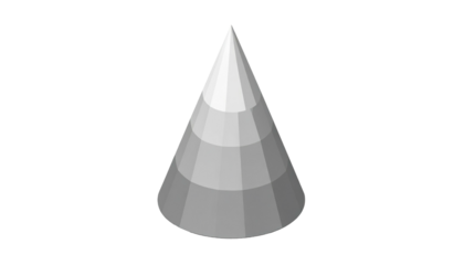 Gray cone, segmented with gradients, stands against a black background in this digital illustration