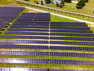 Aerial view of solar farm in West Virginia, USA on a sunny day © kosoff