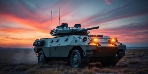 Obraz premium Modern armored infantry fighting vehicle on a field, infantry, equipment