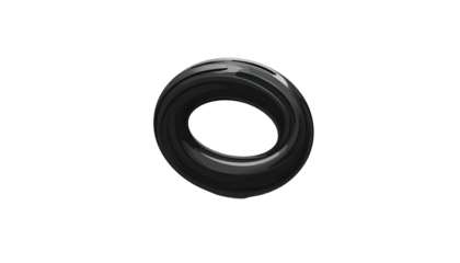 Glossy dark gray torus form; smooth surface, highlights reflecting light. Isolated on a black background
