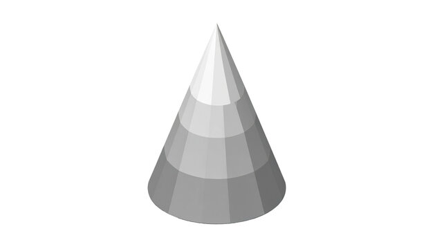 Gray cone, segmented with gradients, stands against a black background in this digital illustration
