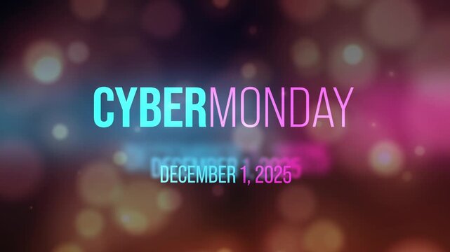 Background for Cyber Monday Video. December 1, 2025 text. 4K Motion Graphics Discount Promotions.
