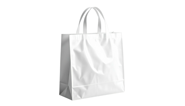 Clean, white shopping bag with sturdy handles stands against a stark black backdrop, casting soft shadows