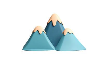 Low-poly cartoon peaks  three simple blue mountains with cream-colored snow-covered tops, against a black background