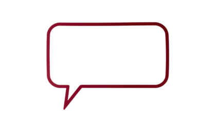 Red, outlined, speech bubble with pointer, on a black background, minimalist