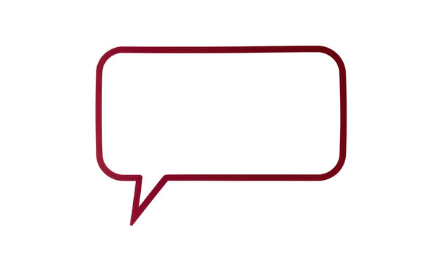 Red, outlined, speech bubble with pointer, on a black background, minimalist