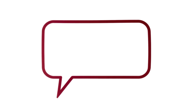 Red, outlined, speech bubble with pointer, on a black background, minimalist