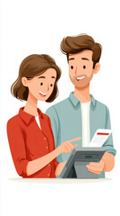 Fototapeta premium Business to business interaction scene with smiling professionals using digital tablet for retail communication