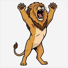 Cartoon illustration of a roaring lion with raised paws against a clean white background.