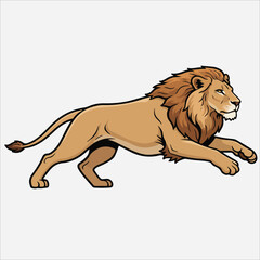 A cartoon lion is running with a solid white background and a dynamic pose.