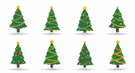 Obraz premium Eight decorative Christmas trees in various styles and ornaments 