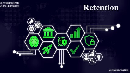 Digital global retention strategy displayed with data visualizations and business concepts, Internet infrastructure concept map Abstract technology background - Powered by Adobe