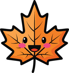 Obraz premium Adorable smiling orange autumn maple leaf character.