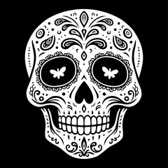 Calavera Sugar Skull black vector illustration for dia de los muertos