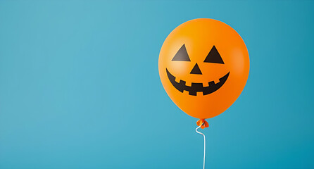 floating orange balloons halloween isolated on clean blue background