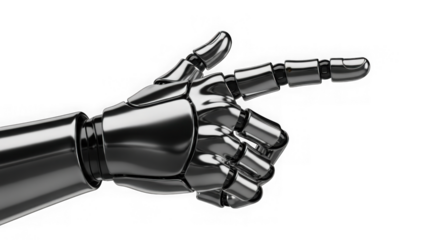 Futuristic Chrome Robotic Hand Pointing Gesture On Black