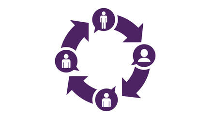 Circular communication flow with people icons and arrows a striking silhouette