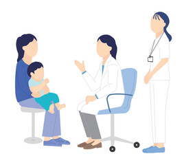 患者を診察する医者と看護師のシンプルイラスト素材