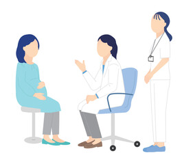 患者を診察する医者と看護師のシンプルイラスト素材