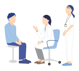 Fototapeta premium 患者を診察する医者と看護師のシンプルイラスト素材
