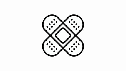 Abstract medical symbol of four adhesive bandages forming a cross shape, representing care and healing.