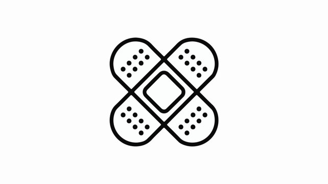 Abstract medical symbol of four adhesive bandages forming a cross shape, representing care and healing.