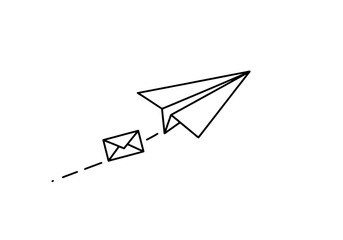 Paper airplane carrying envelope on dotted line, minimal design