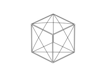 Geometric wireframe structure of a cube with lines creating a three-dimensional form